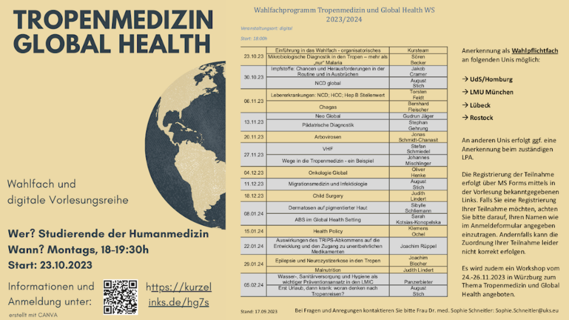 Wahlpflichtfach: Tropenmedizin und Global Health, Universität des Saarlandes