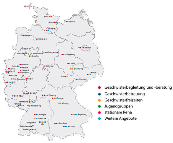 Angebote für Geschwister krebskranker Kinder - Deutschlandkarte