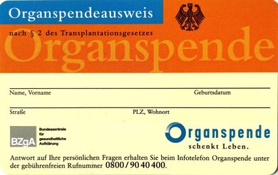 Organspendeausweis Vorderseite