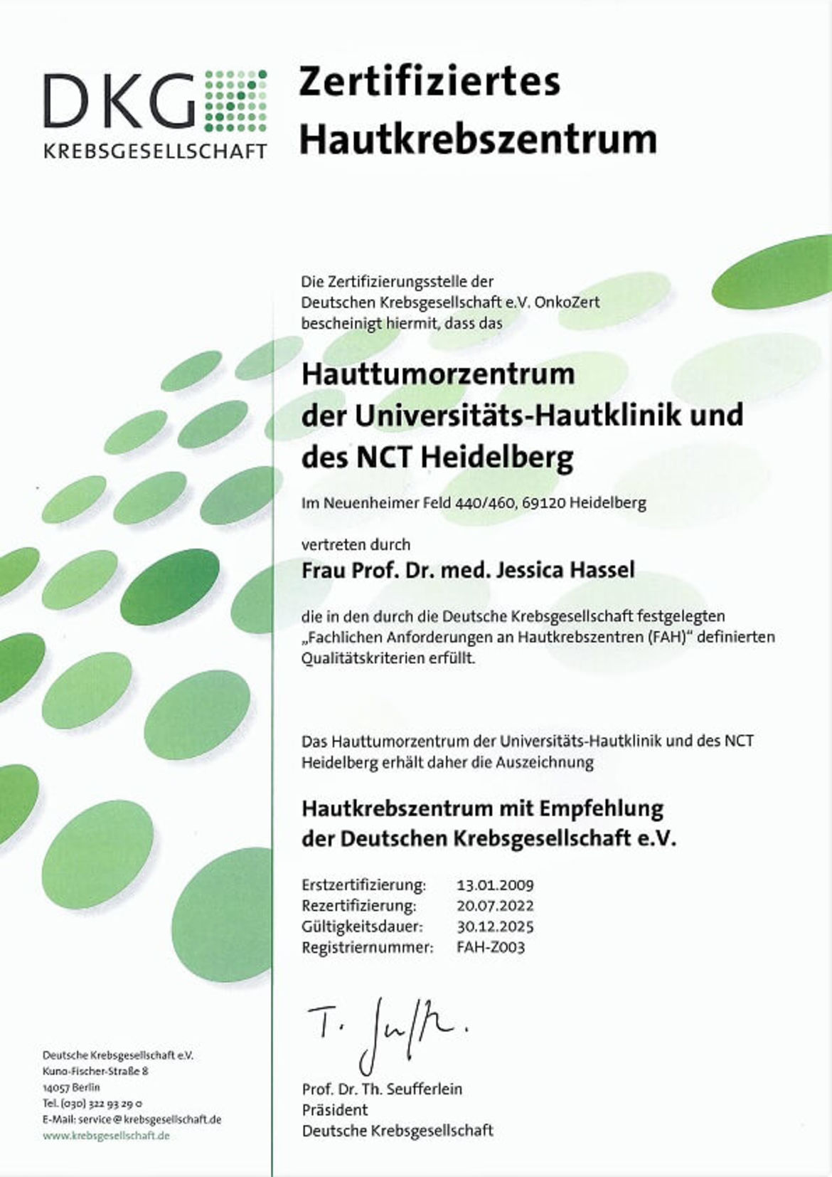 Zertifikat Hautkrebszentrum