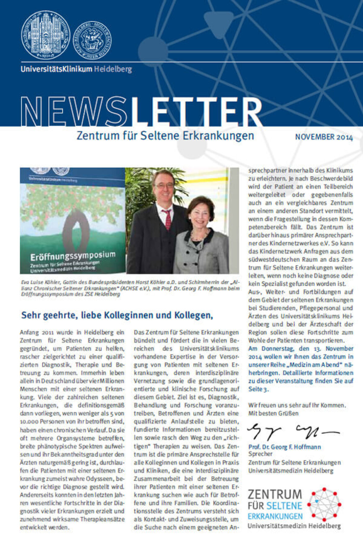 Newsletter des Zentrums für Seltene Erkrankungen vom November 2014