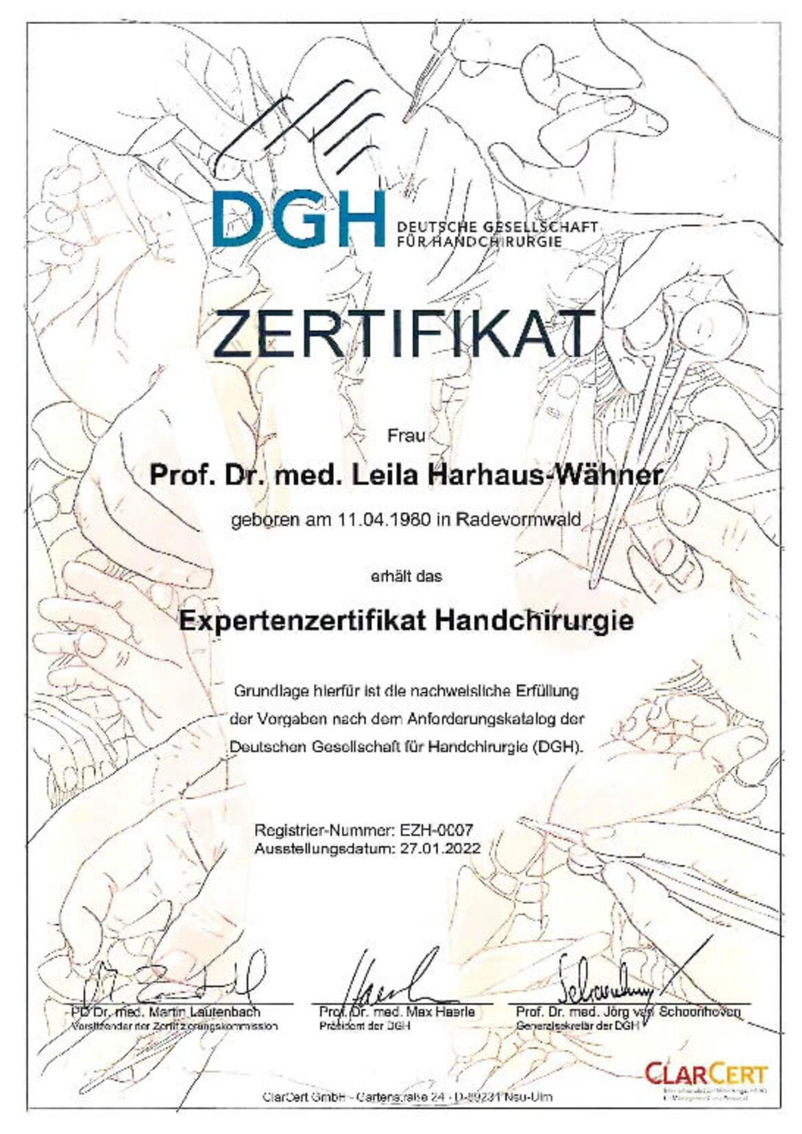 DGH Expertenzertifikat Prof. Harhaus