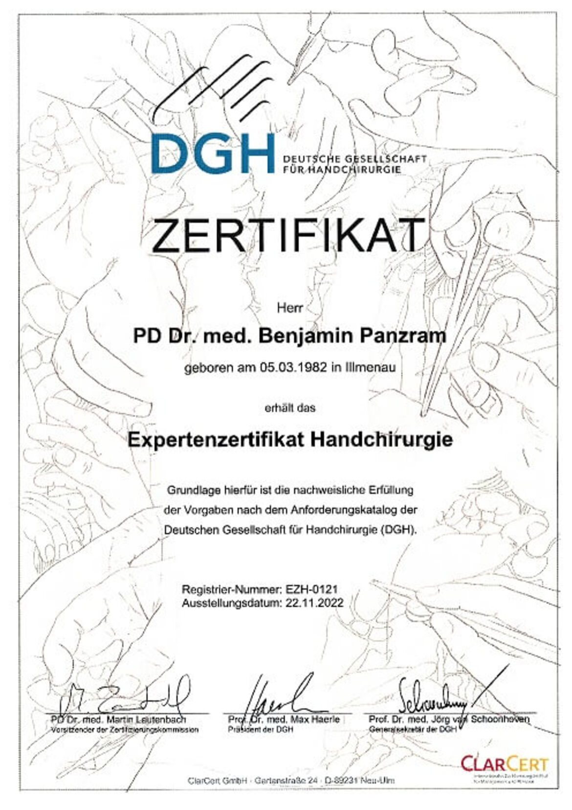 DGH Expertenzertifikat PD Dr. Panzram